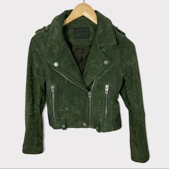 BlankNYC 100% Leather Green Moto Biker Jacket Suede Size XS Silver Hardware Boho - Picture 3 of 16